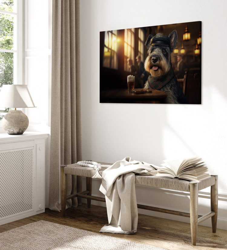 Canvas Art Print AI Dog Miniature Schnauzer - Portrait of a Animal in a Pub With a Beer - Horizontal 150126 additionalImage 4