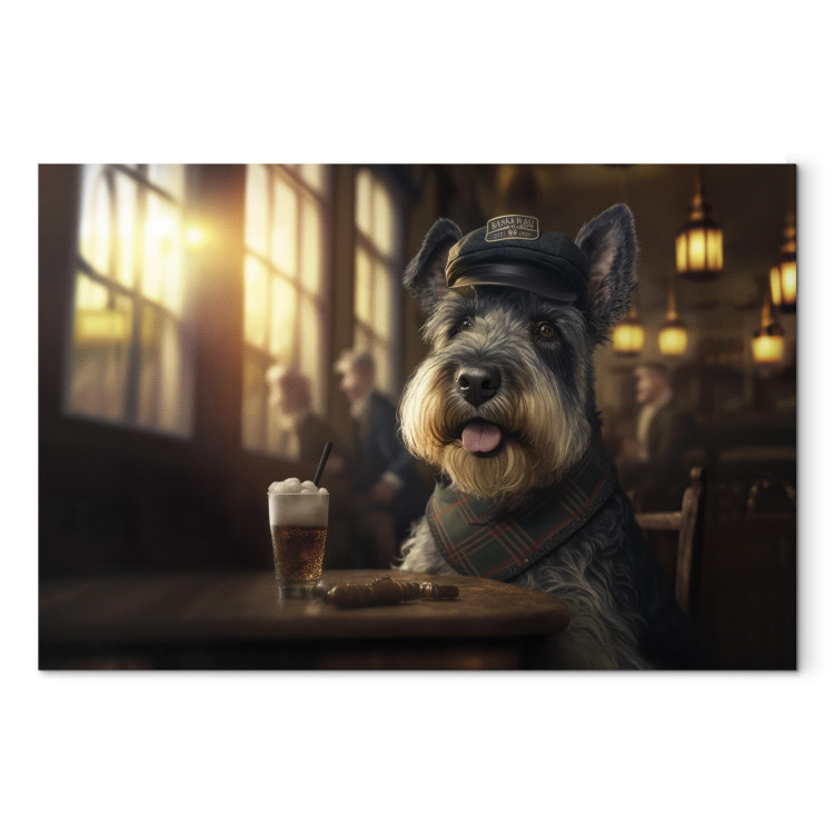 Canvas Art Print AI Dog Miniature Schnauzer - Portrait of a Animal in a Pub With a Beer - Horizontal 150126 additionalImage 7