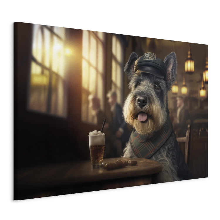 Canvas Art Print AI Dog Miniature Schnauzer - Portrait of a Animal in a Pub With a Beer - Horizontal 150126 additionalImage 2