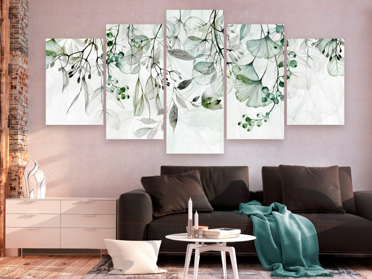Canvas Art Print Subtle Twigs - Leaves in Delicate Shades on a White Background 151426 additionalImage 3