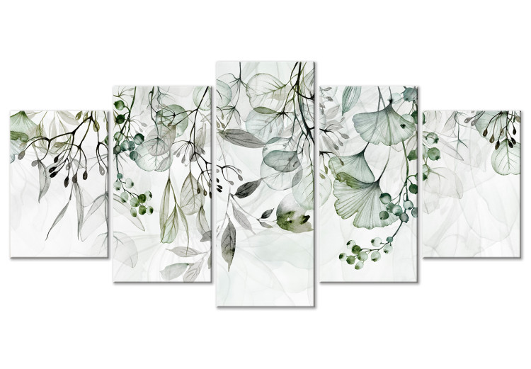 Canvas Art Print Subtle Twigs - Leaves in Delicate Shades on a White Background 151426