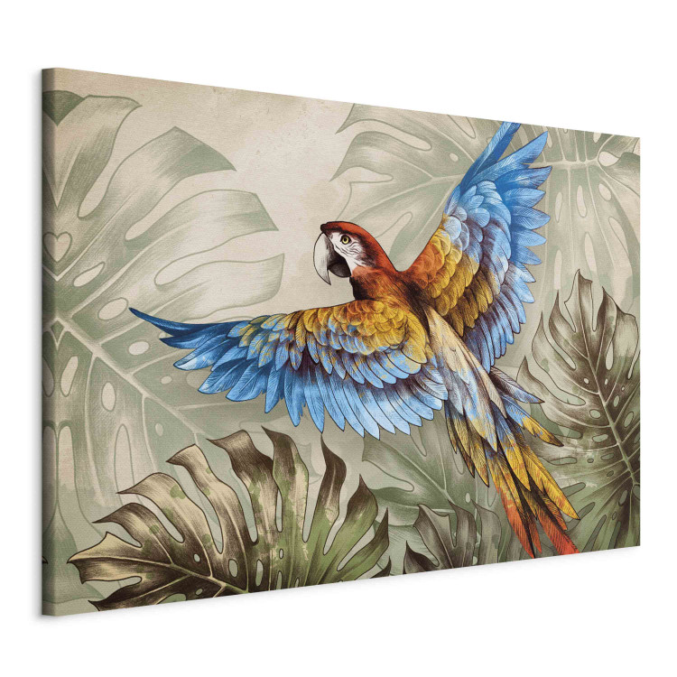Large canvas print Parrot in the Jungle - A Colorful Bird Among the Leaves of a Monstera [Large Format] 151526 additionalImage 2