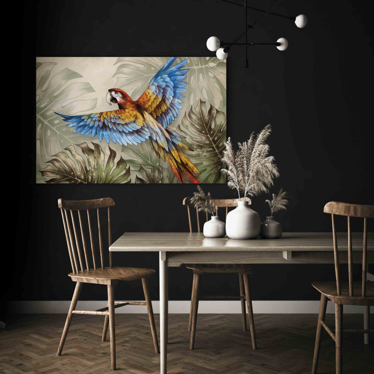 Large canvas print Parrot in the Jungle - A Colorful Bird Among the Leaves of a Monstera [Large Format] 151526 additionalImage 4