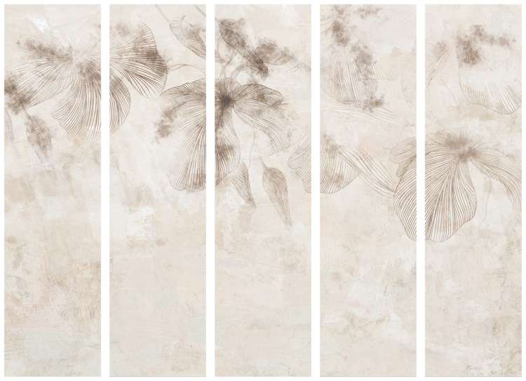 Folding Screen Ephemeral Flowers - Linear Vegetation on a Beige Background II [Room Dividers] 151726 additionalImage 3