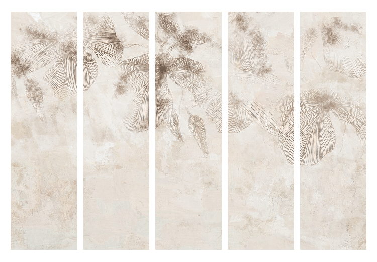 Folding Screen Ephemeral Flowers - Linear Vegetation on a Beige Background II [Room Dividers] 151726 additionalImage 7