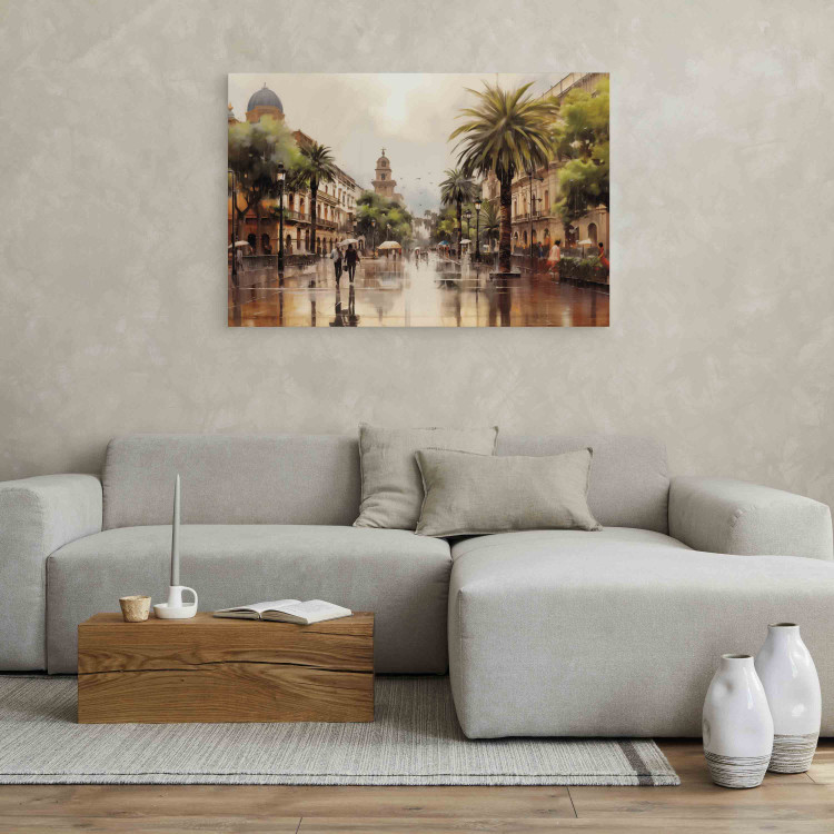Canvas Art Print Palermo, Sicily - Rainy City Streets with Palms 151926 additionalImage 3
