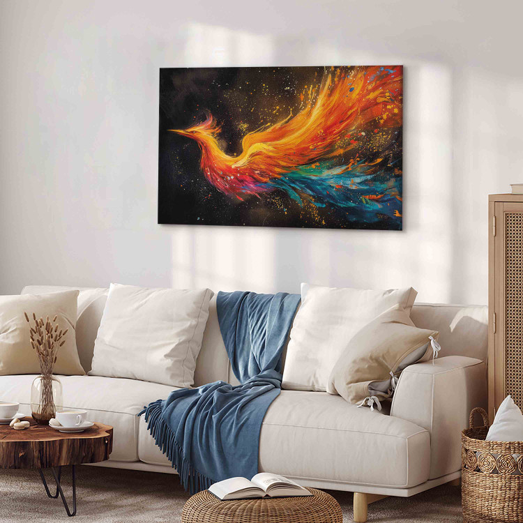 Canvas Firebird - Painterly Phoenix Rushing With the Wind on a Black Background 159526 additionalImage 4
