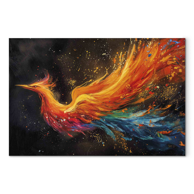 Canvas Firebird - Painterly Phoenix Rushing With the Wind on a Black Background 159526