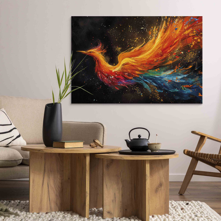 Canvas Firebird - Painterly Phoenix Rushing With the Wind on a Black Background 159526 additionalImage 9