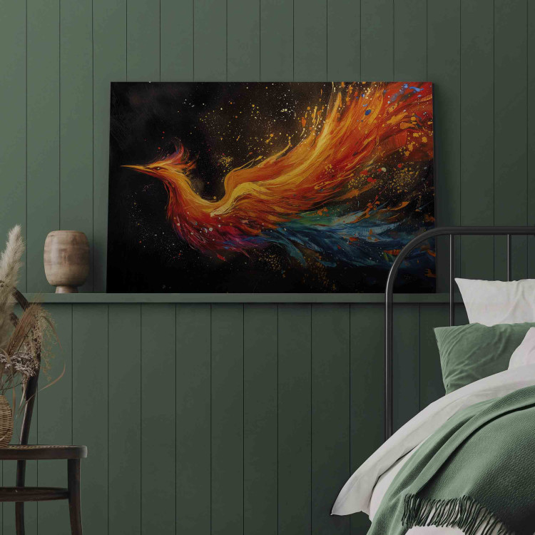 Canvas Firebird - Painterly Phoenix Rushing With the Wind on a Black Background 159526 additionalImage 11