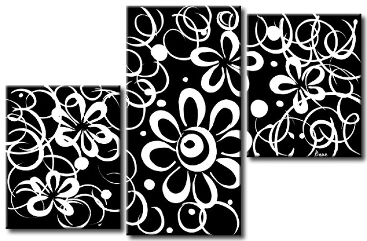 Canvas Black and White Flora (3-piece) - floral motif with patterns 46826