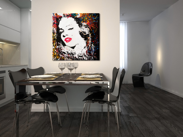 Canvas Art Print Pop art icon - black and white portrait of Marylin Monroe in colour 49126 additionalImage 2