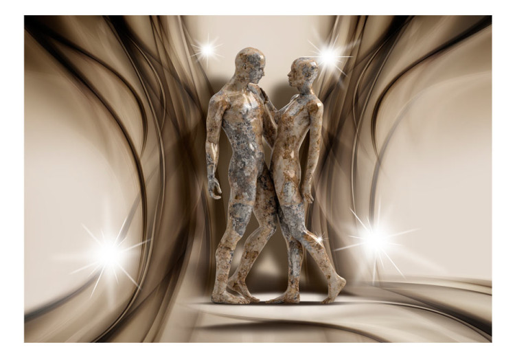 Photo Wallpaper Stone Couple - Stone sculpture of two figures amidst delicate smoke 61226 additionalImage 1