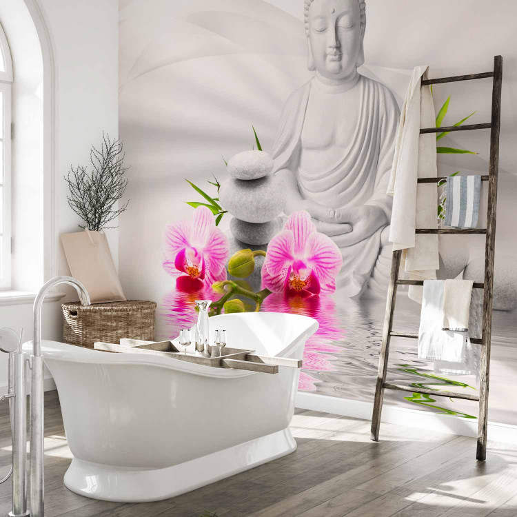 Photo Wallpaper Buddhism - Meditating Buddha on a water surface with orchids on a white background 61426 additionalImage 8