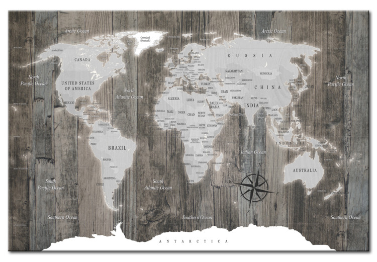 Canvas Print World Map: Wooden World 91926