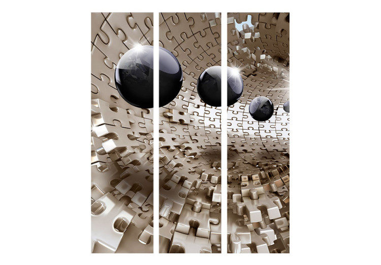 Room Divider Golden Puzzle - abstract black figures in a spatial tunnel 95426 additionalImage 3