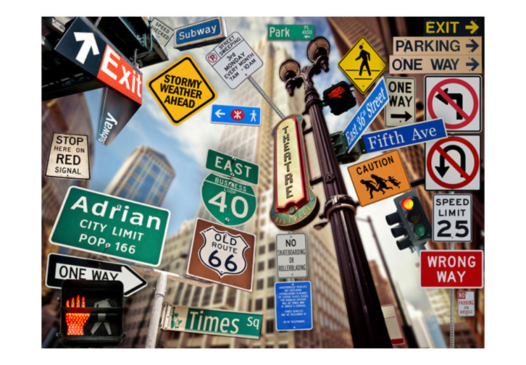 Wall Mural New York USA - composition of road signs on an architectural background 96826 additionalImage 1