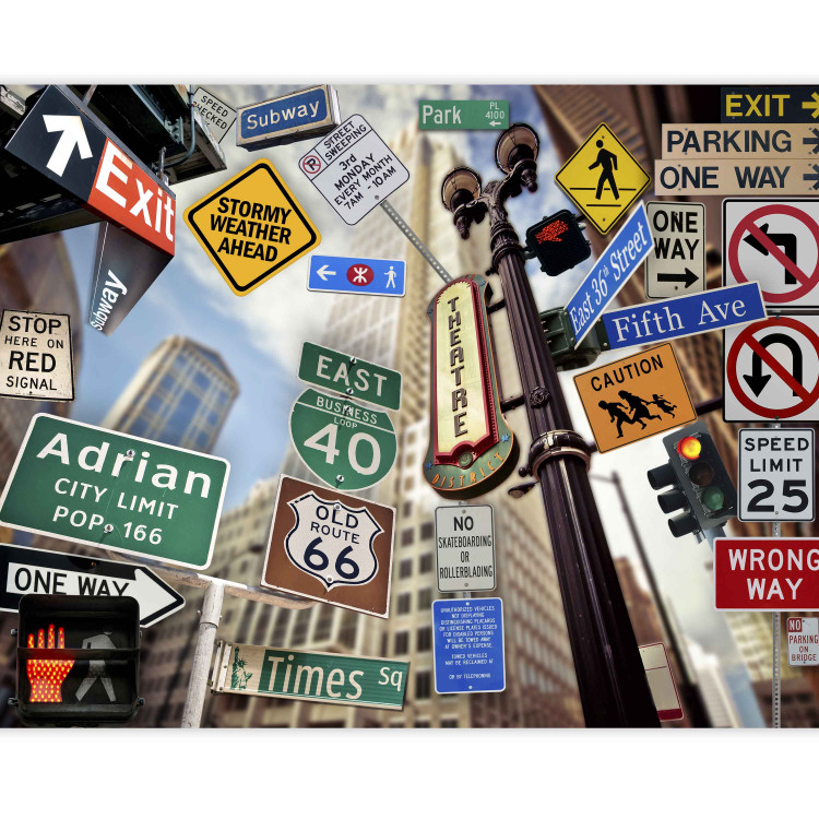 Wall Mural New York USA - composition of road signs on an architectural background 96826 additionalImage 3