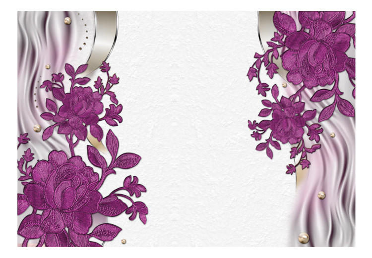 Wall Mural Purple flowers - floral motif on a light background with wave patterns 97326 additionalImage 1