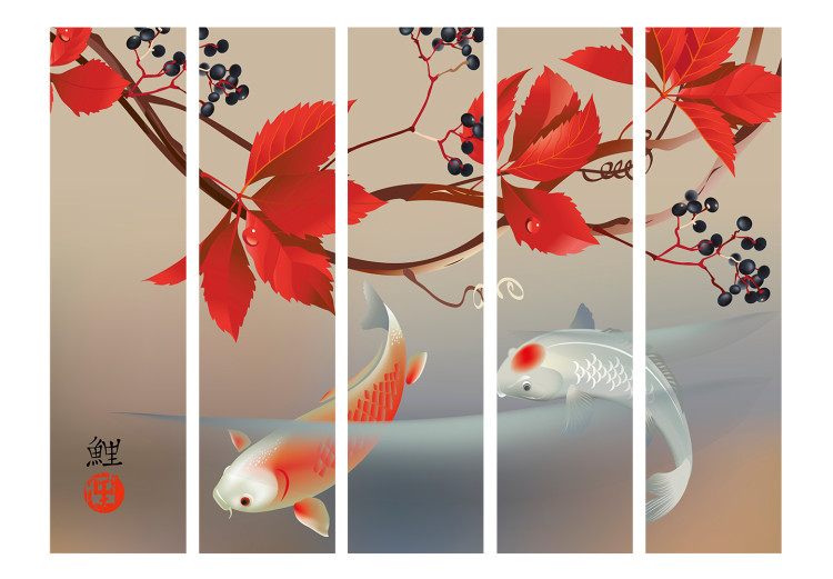Room Separator Happy Fish II - fish in water and red leaves in Zen motif 98226 additionalImage 3