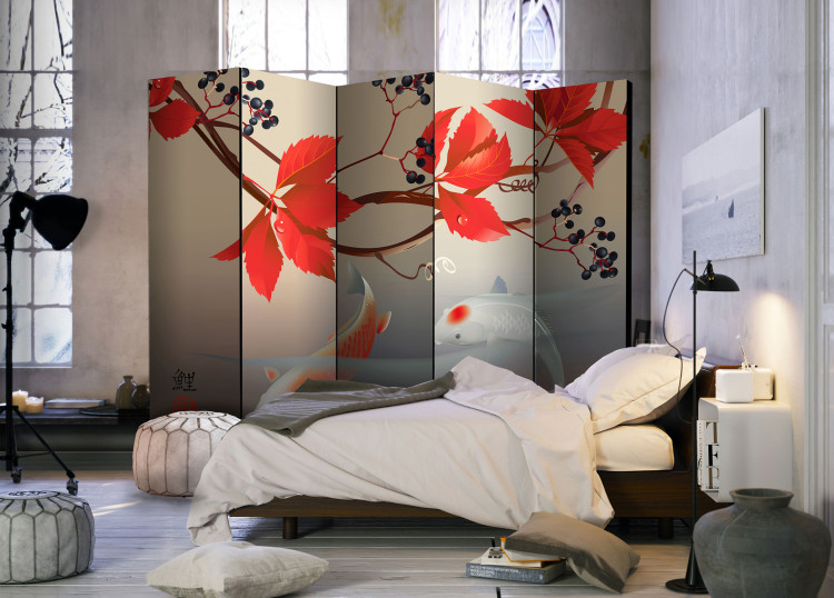 Room Separator Happy Fish II - fish in water and red leaves in Zen motif 98226 additionalImage 4