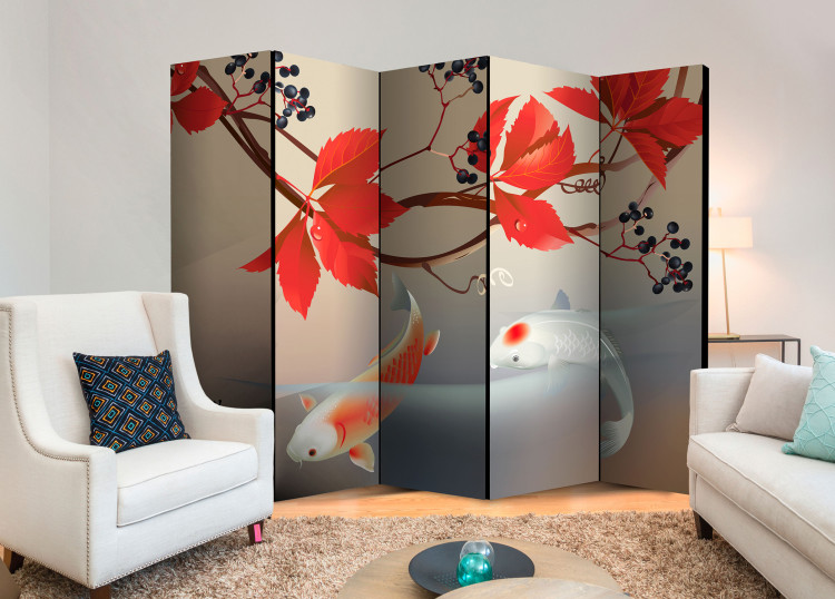 Room Separator Happy Fish II - fish in water and red leaves in Zen motif 98226 additionalImage 2