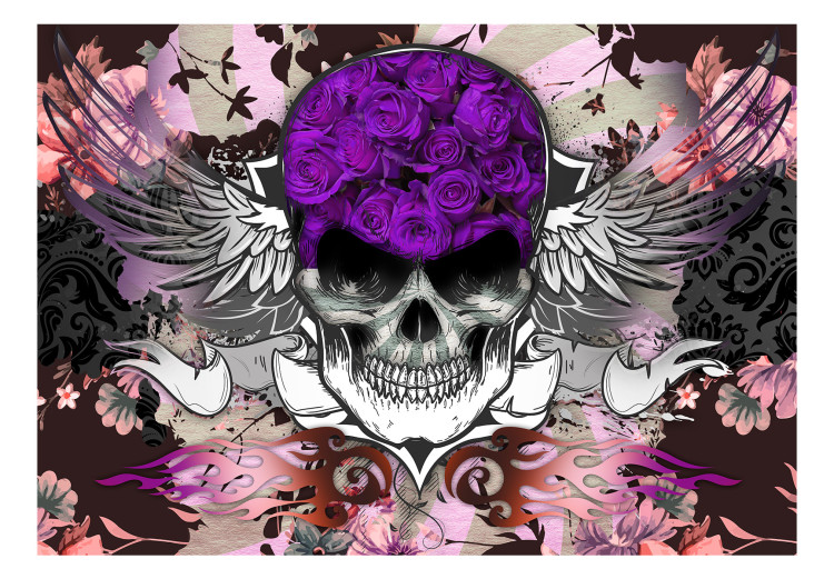 Wall Mural Abstract - corpse skull in purple tones on a background with flowers 114236 additionalImage 1