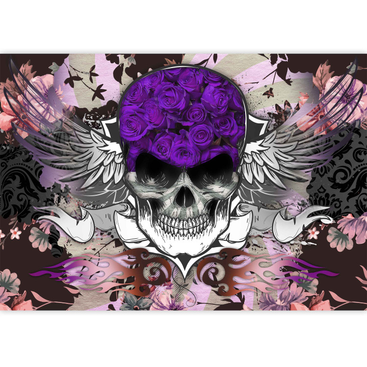 Wall Mural Abstract - corpse skull in purple tones on a background with flowers 114236 additionalImage 3