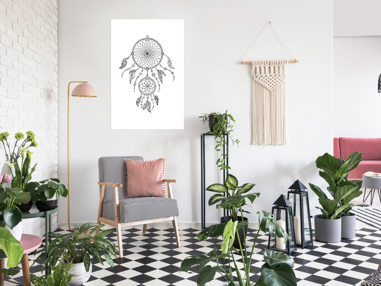 Wall Poster Dreamcatcher - black and white simple composition with a tribal amulet 114636 additionalImage 2