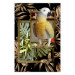 Wall Poster Golden Parrot - butterfly and parrot on a branch against a background of tropical leaves 116436