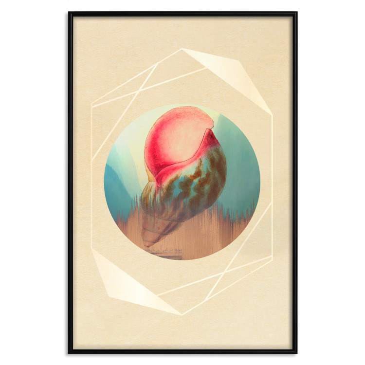 Poster Colorful Shell - colorful snail shell on a geometric beige background 116636 additionalImage 24