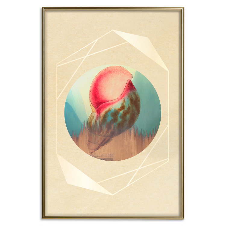 Poster Colorful Shell - colorful snail shell on a geometric beige background 116636 additionalImage 20