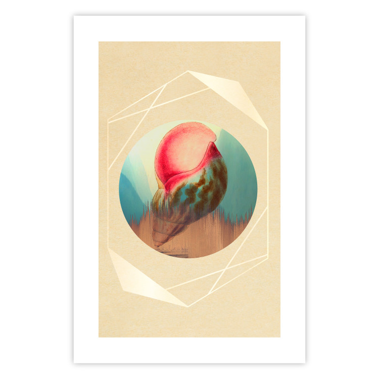 Poster Colorful Shell - colorful snail shell on a geometric beige background 116636 additionalImage 25