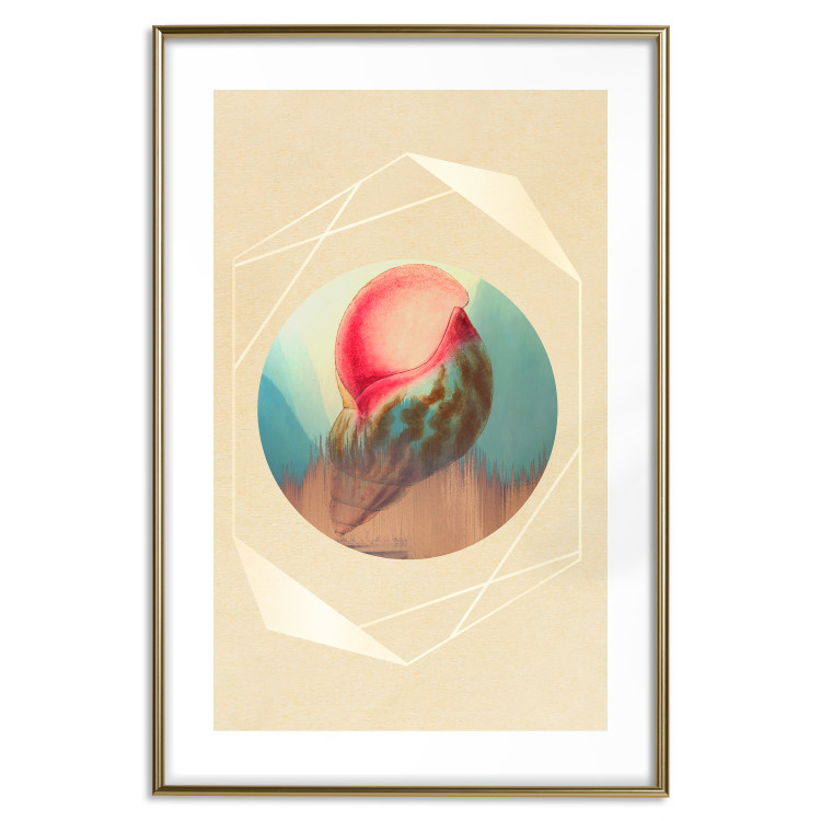 Poster Colorful Shell - colorful snail shell on a geometric beige background 116636 additionalImage 14