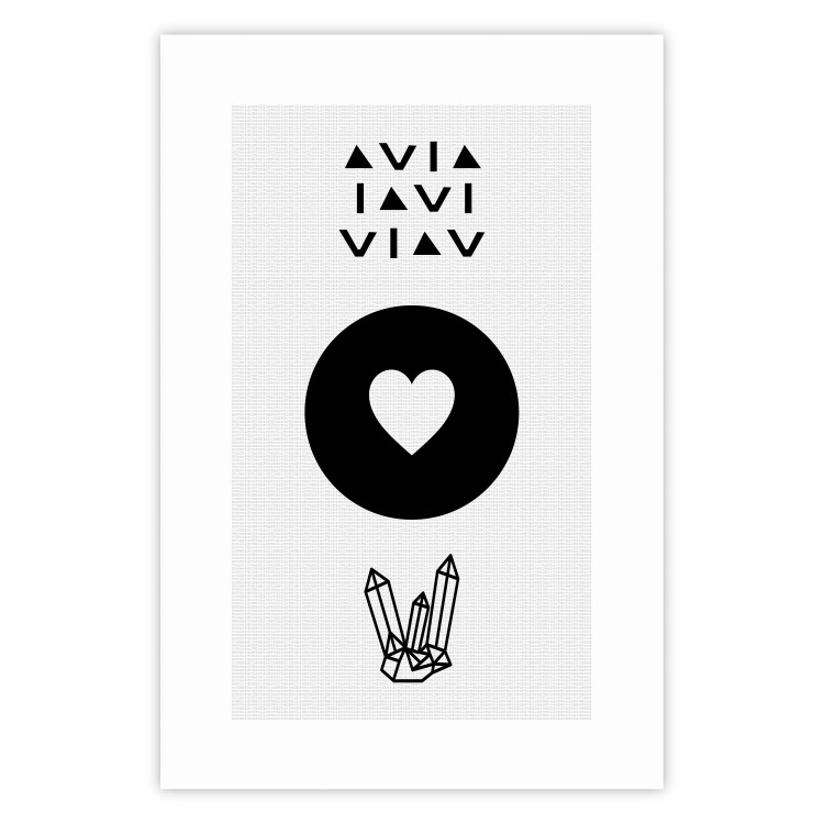 Poster Heart and Crystals - black and white composition with an original motif 117336
