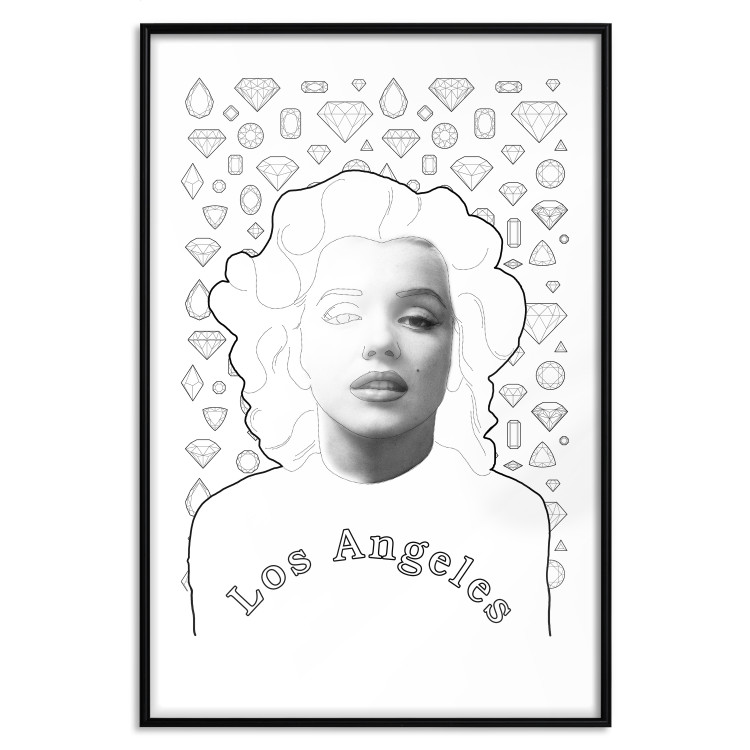 Poster Marilyn Monroe - black and white composition with a woman against a background of diamonds 117436 additionalImage 18