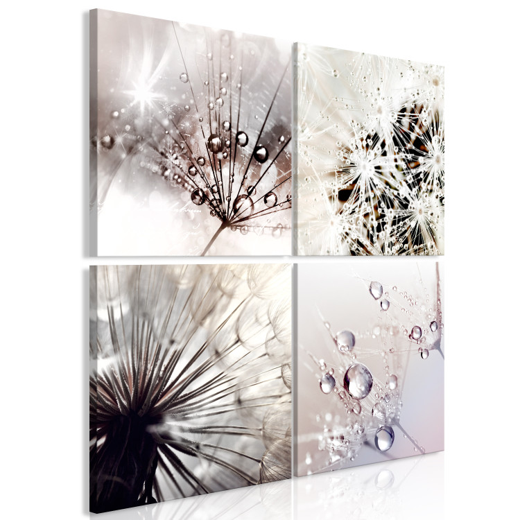 Canvas Print Nature in Dew Drops (4-part) - Dandelion Flower in Detail 118436 additionalImage 2