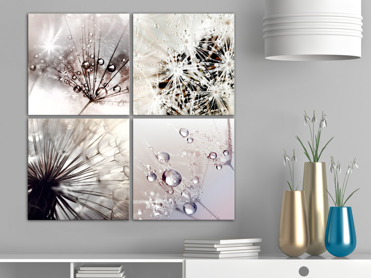 Canvas Print Nature in Dew Drops (4-part) - Dandelion Flower in Detail 118436 additionalImage 3