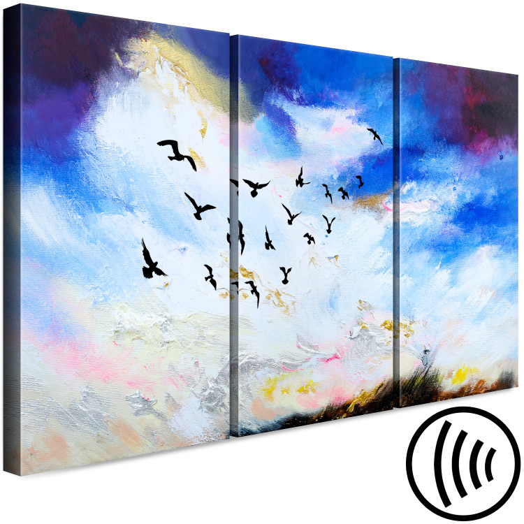 Canvas Bird flight - triptych with a sky landscape, birds and rays of the sun 123436 additionalImage 6
