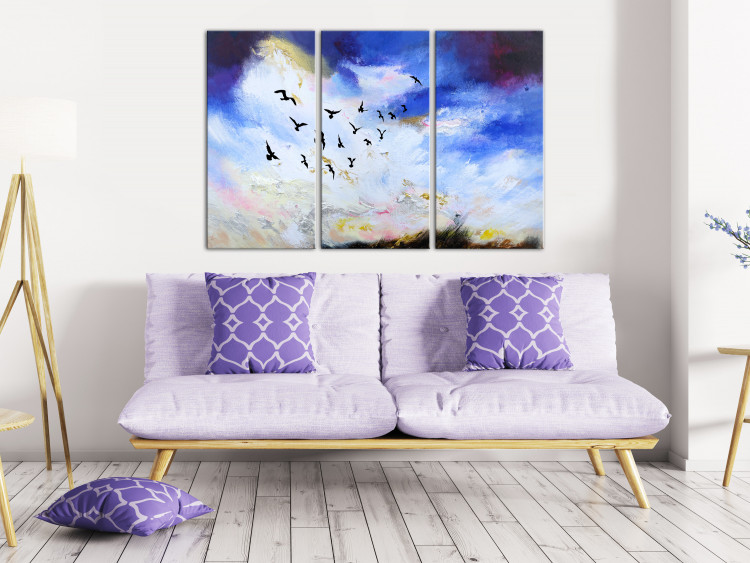 Canvas Bird flight - triptych with a sky landscape, birds and rays of the sun 123436 additionalImage 3