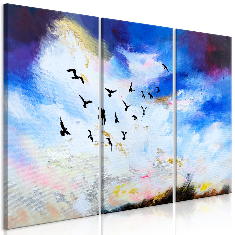 Canvas Bird flight - triptych with a sky landscape, birds and rays of the sun 123436 additionalImage 2