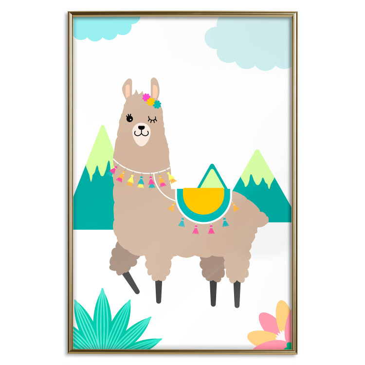 Wall Poster Unusual Llama - colorful funny animal against green mountains and clouds backdrop 123736 additionalImage 17
