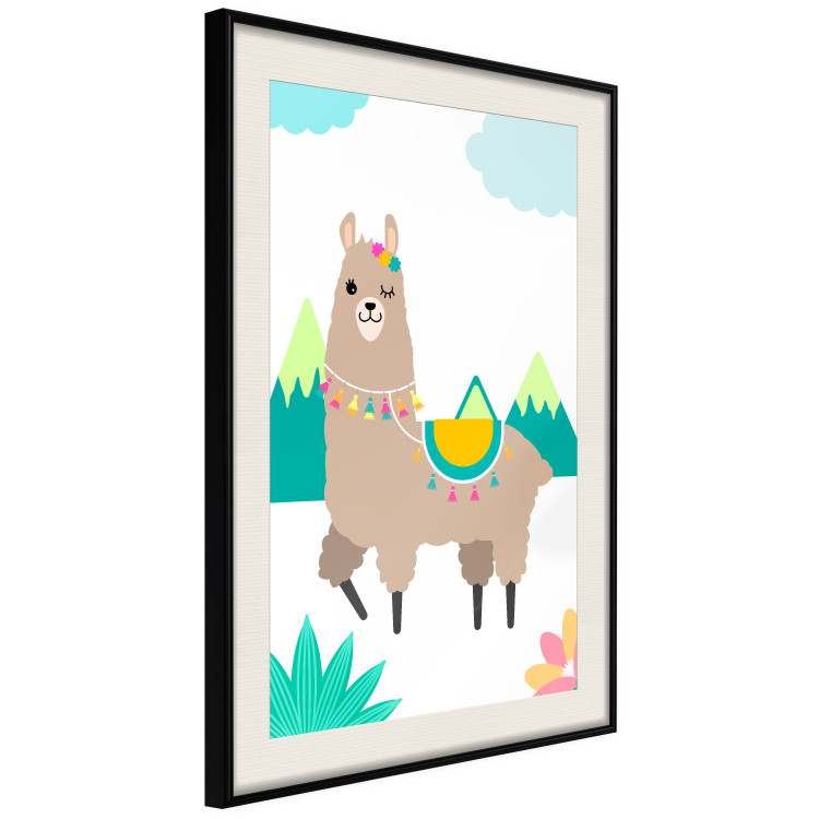 Wall Poster Unusual Llama - colorful funny animal against green mountains and clouds backdrop 123736 additionalImage 3