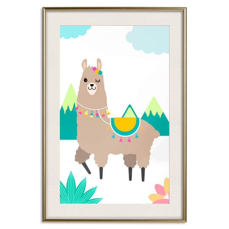 Wall Poster Unusual Llama - colorful funny animal against green mountains and clouds backdrop 123736 additionalImage 19