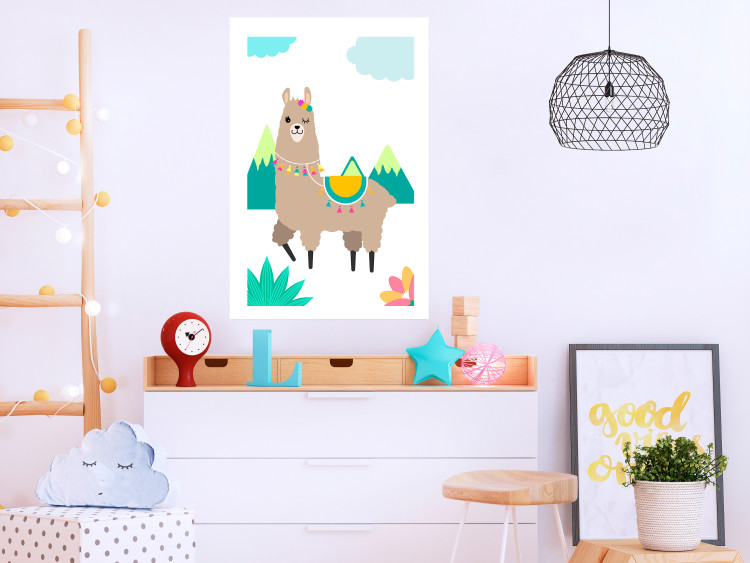 Wall Poster Unusual Llama - colorful funny animal against green mountains and clouds backdrop 123736 additionalImage 4