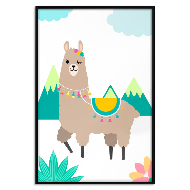 Wall Poster Unusual Llama - colorful funny animal against green mountains and clouds backdrop 123736 additionalImage 20