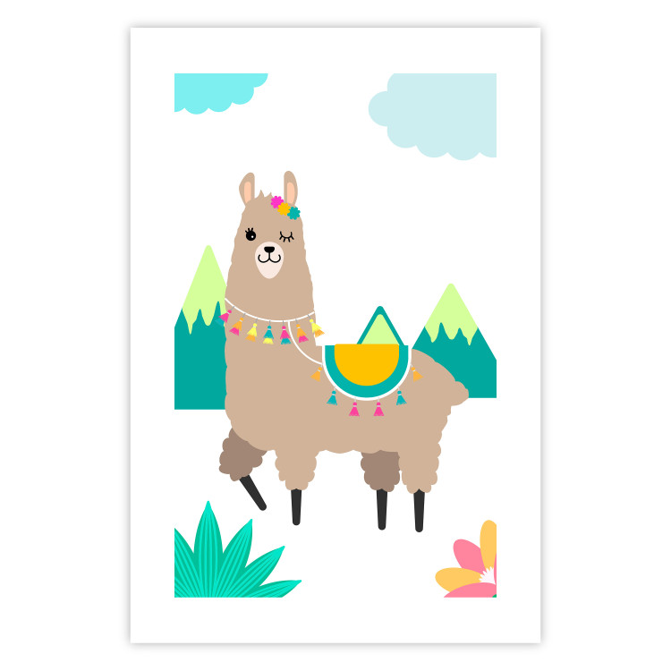Wall Poster Unusual Llama - colorful funny animal against green mountains and clouds backdrop 123736 additionalImage 18