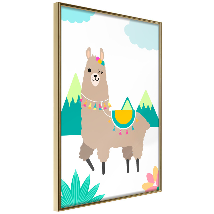 Wall Poster Unusual Llama - colorful funny animal against green mountains and clouds backdrop 123736 additionalImage 13
