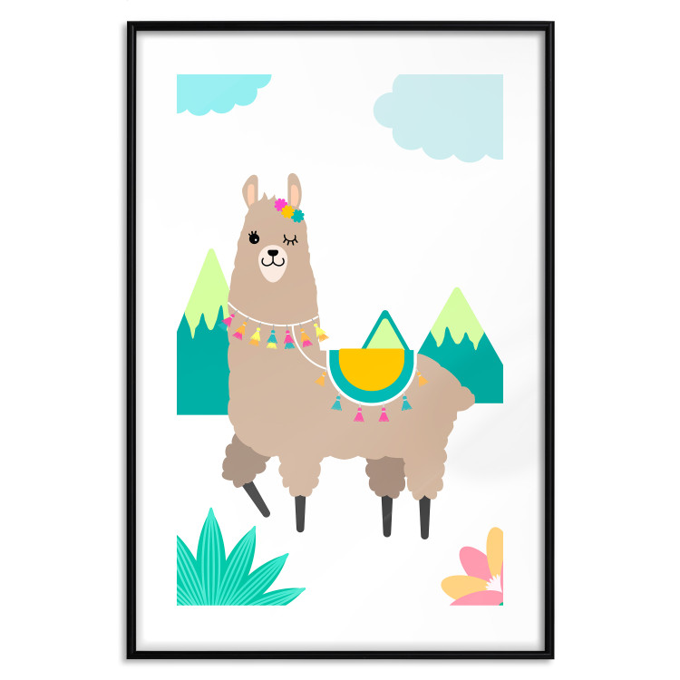 Wall Poster Unusual Llama - colorful funny animal against green mountains and clouds backdrop 123736 additionalImage 16