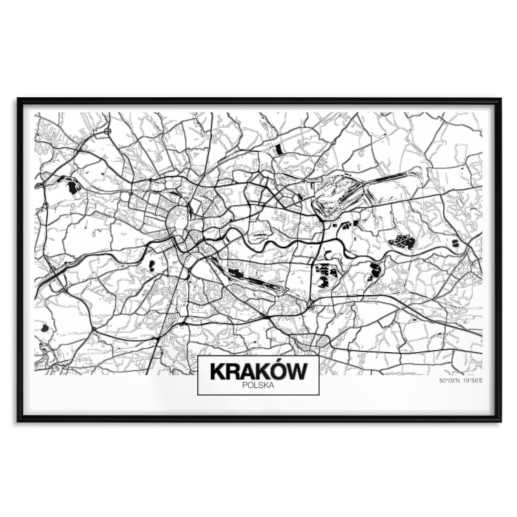 Poster City Map: Kraków - black and white map of Kraków with city name 123836 additionalImage 24